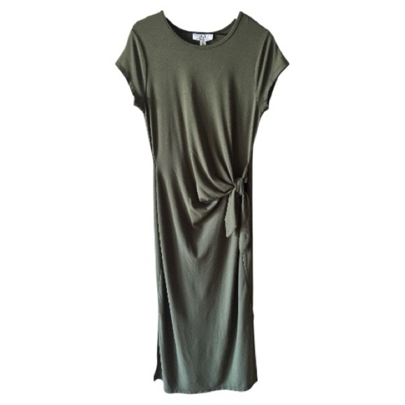 Magaschoni Green Stretch Jersey Midi Dress NWT Large Casual Workwear Evening - Picture 1 of 6